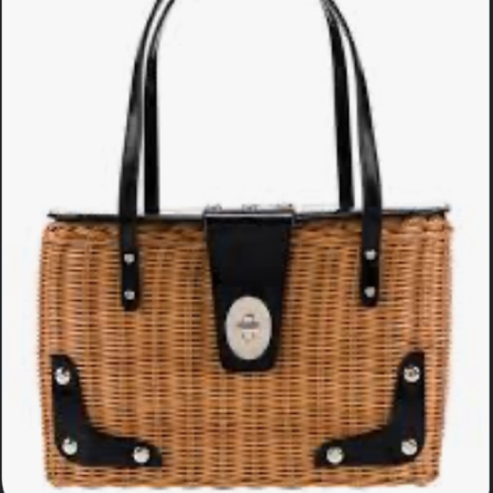 KATE SPADE NEW YORK Wicker Leather Trimmed Square Basket Bag - Picture 2 of 15
